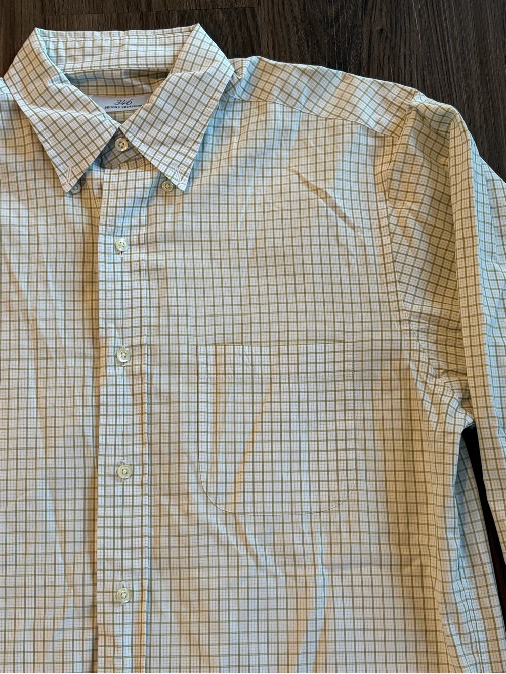Brooks Brothers 346 Light Green and White Checked Button-Down Shirt 100% Cotton - Picture 2 of 9